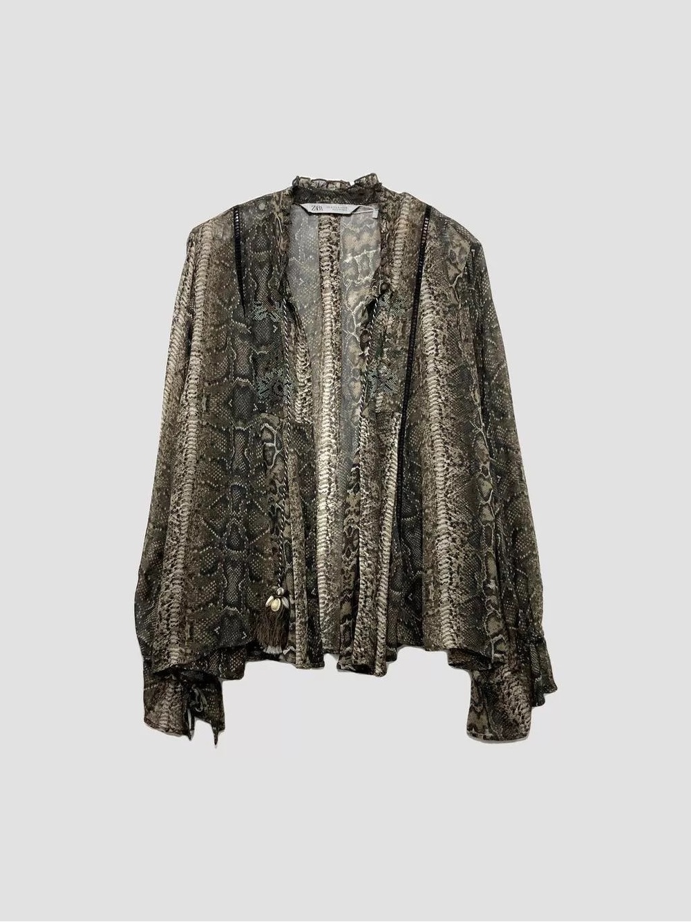 Zara Snake-Print Open Front Jacket - Gray Brown